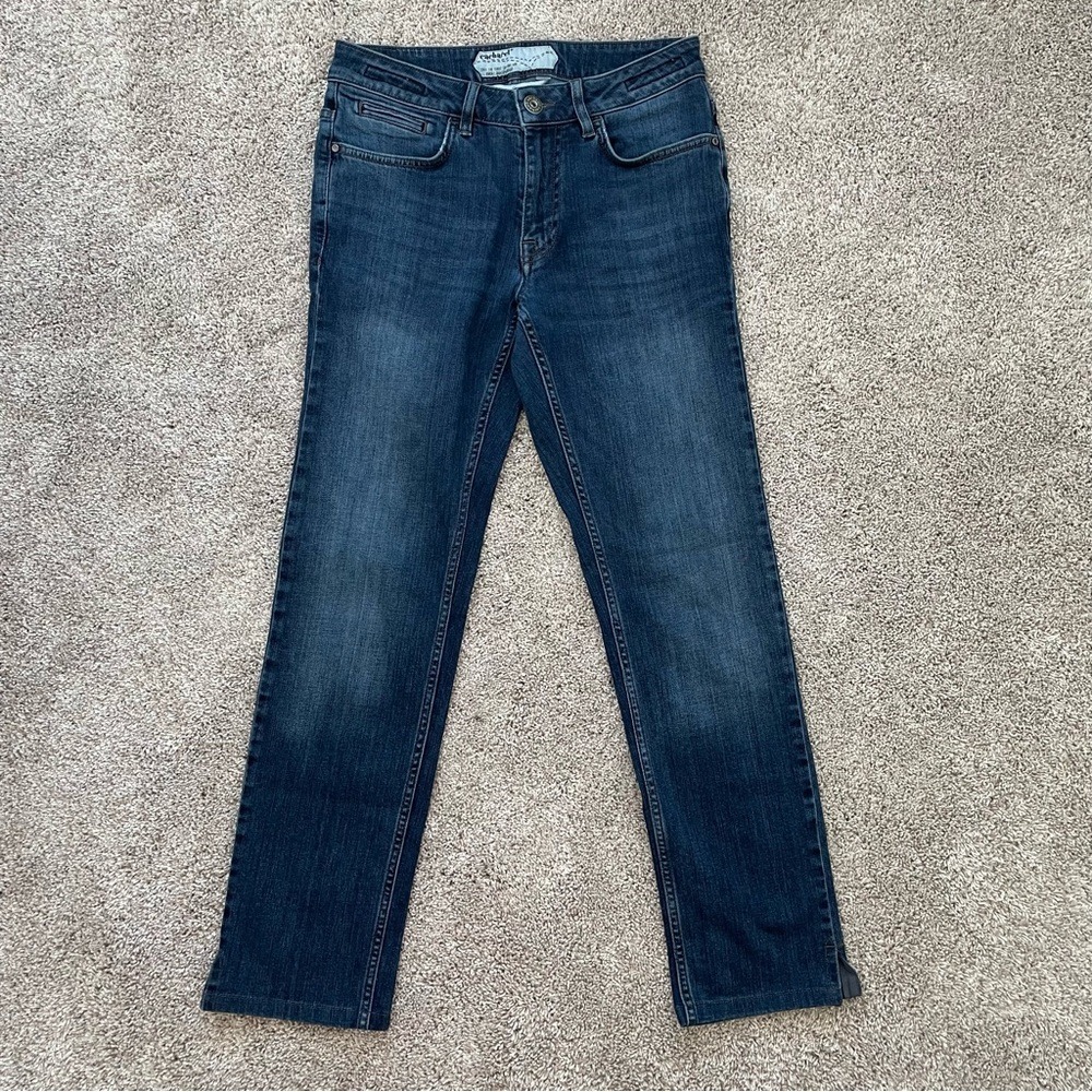 Cacharel Slim Fit Dark Wash Blue Denim Jeans 28 Pony Hair Patch Classic